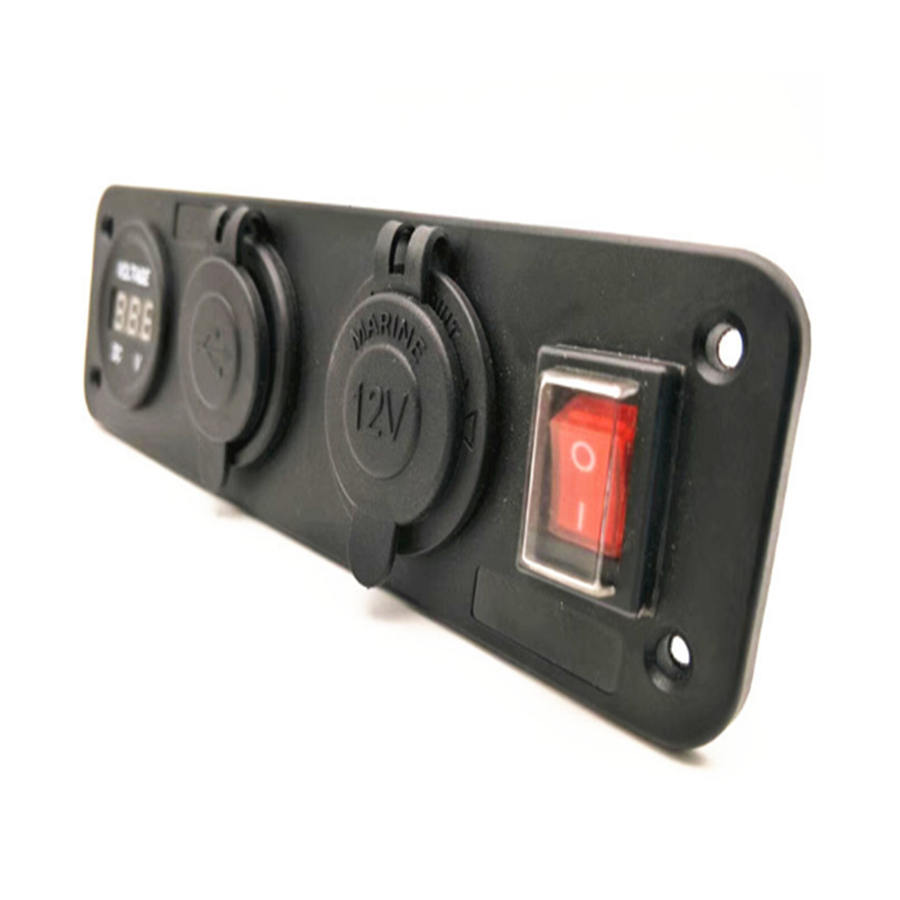 KFZ Panel Schalter Voltmeter+Dual USB Anschluss Zigarettenanzünder+Wippschalter