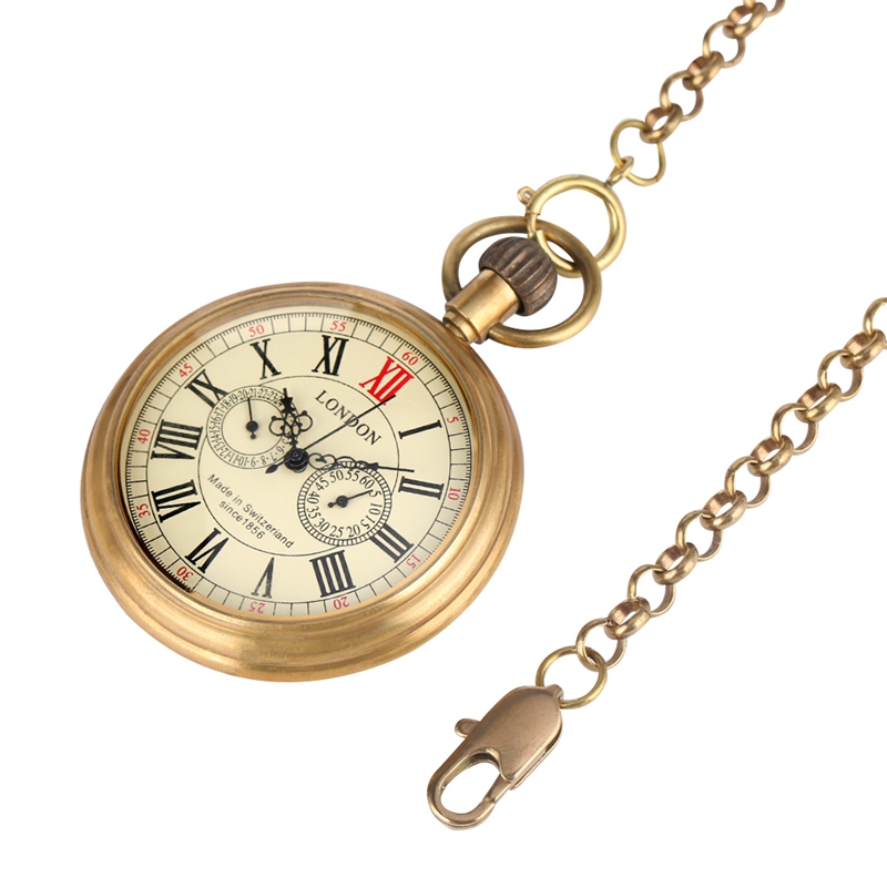 Antique Pocket Watch Roman Number Handwind Mechanical Watches FOB