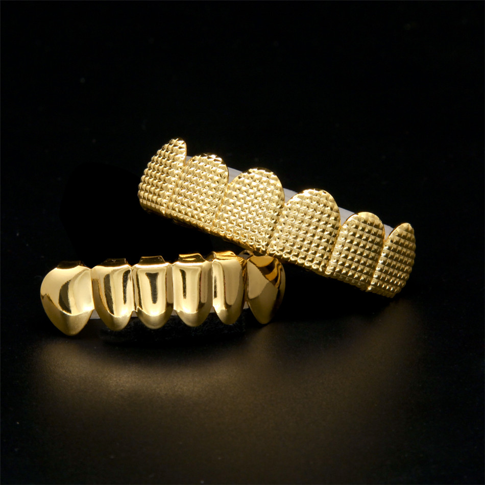 24K Gold Plated w/ Lattice Shape Hip Hop Teeth Grillz Top & Bottom ...