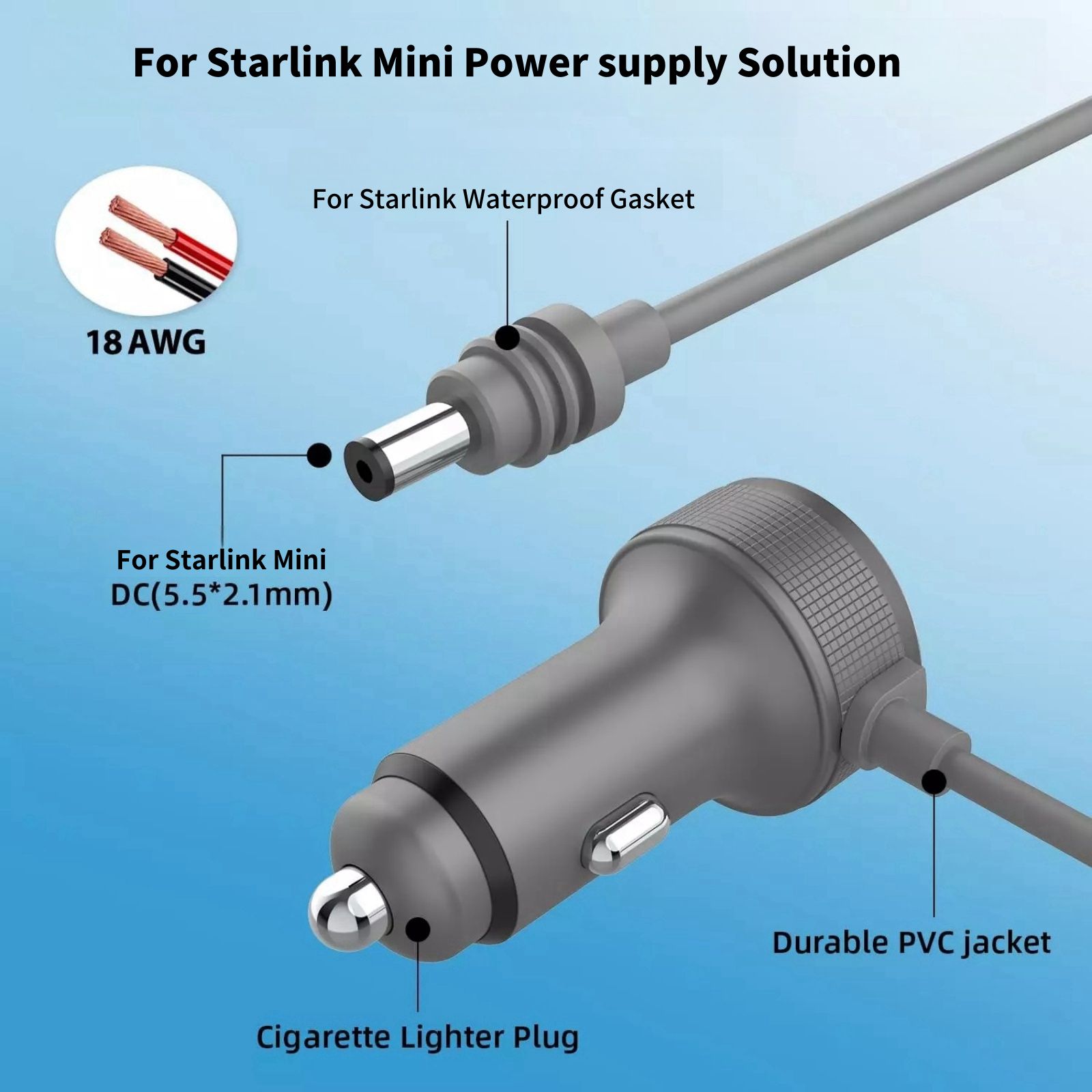 1* DC12-24V Power Cable Cigarette Lighter Adapter Fit For Starlink