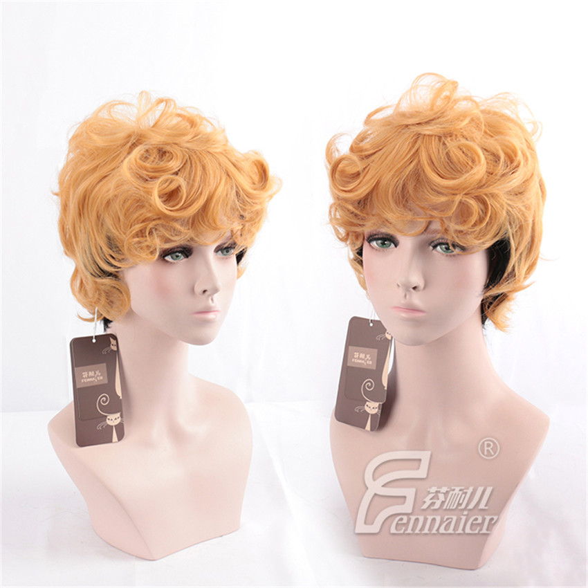 Yellow Gradual Black Natural Curly Short Hair Cosplay Wigs Luster