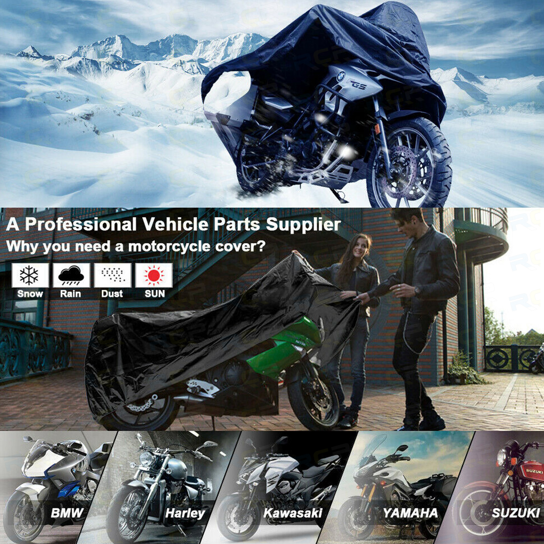 XXXL Motorcycle Cover Rain Dust UV Waterproof Protector Outdoor Black