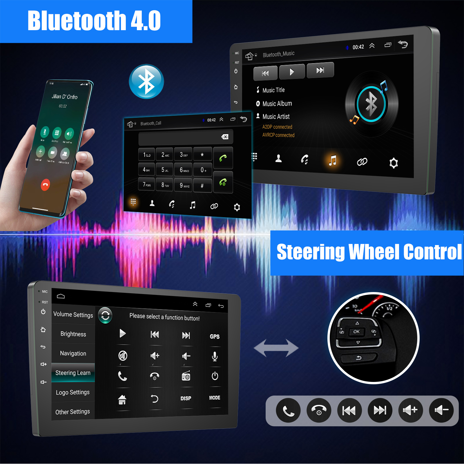 ESSGOO 9 Inch Double Din Car Stereo – Android 14, Wireless CarPlay, 4+64GB, GPS, Bluetooth, IPS Screen