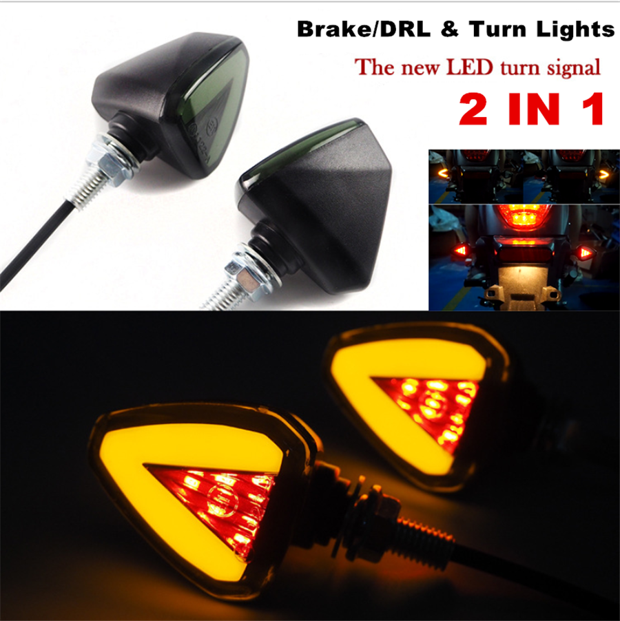 2in1 Motorcycle LED Turn Signal Lamp Amber Flowing Indicator Lights Red Brake