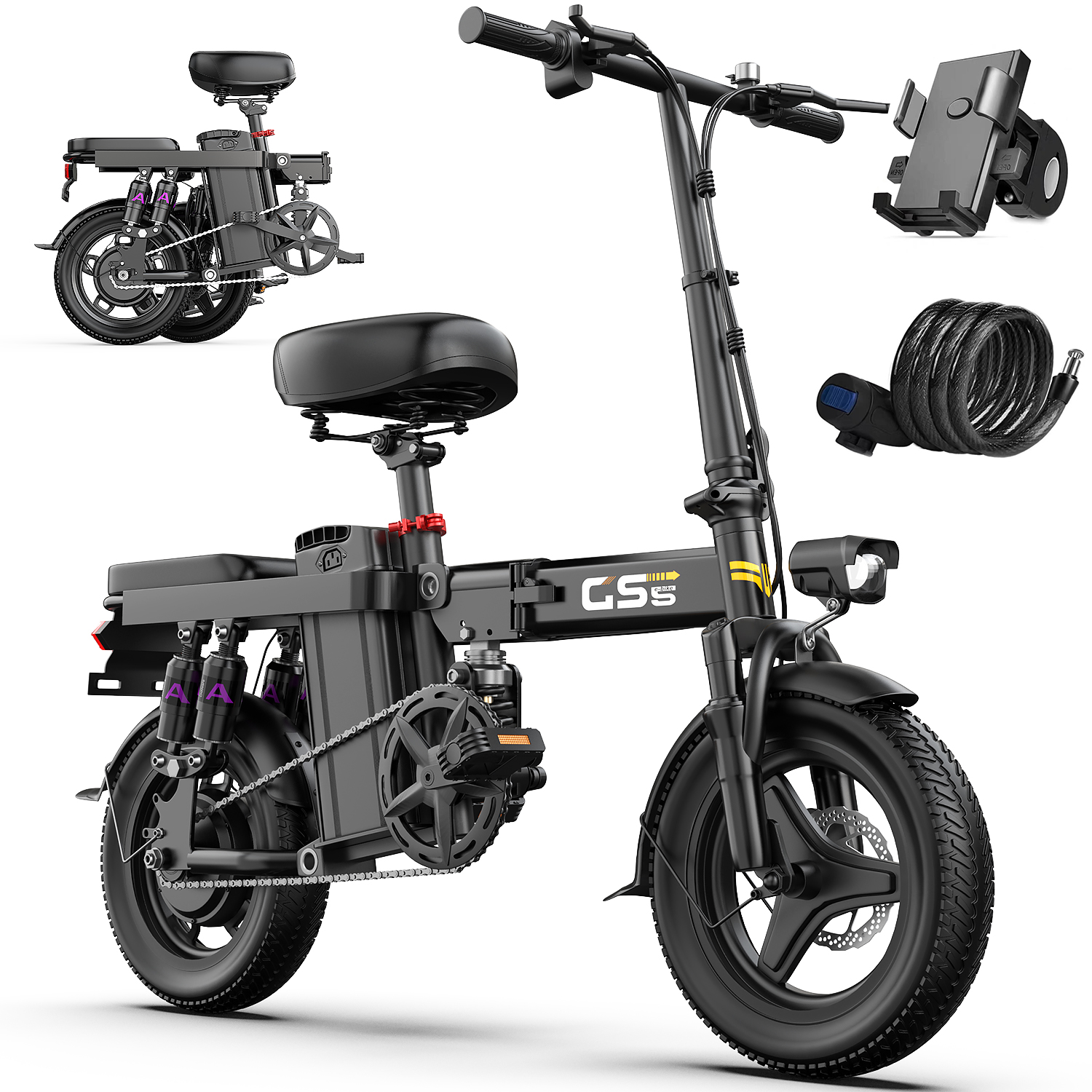 GS5 Adult Electric Bike Peak 740W Folding E-bike 19MPH 48V