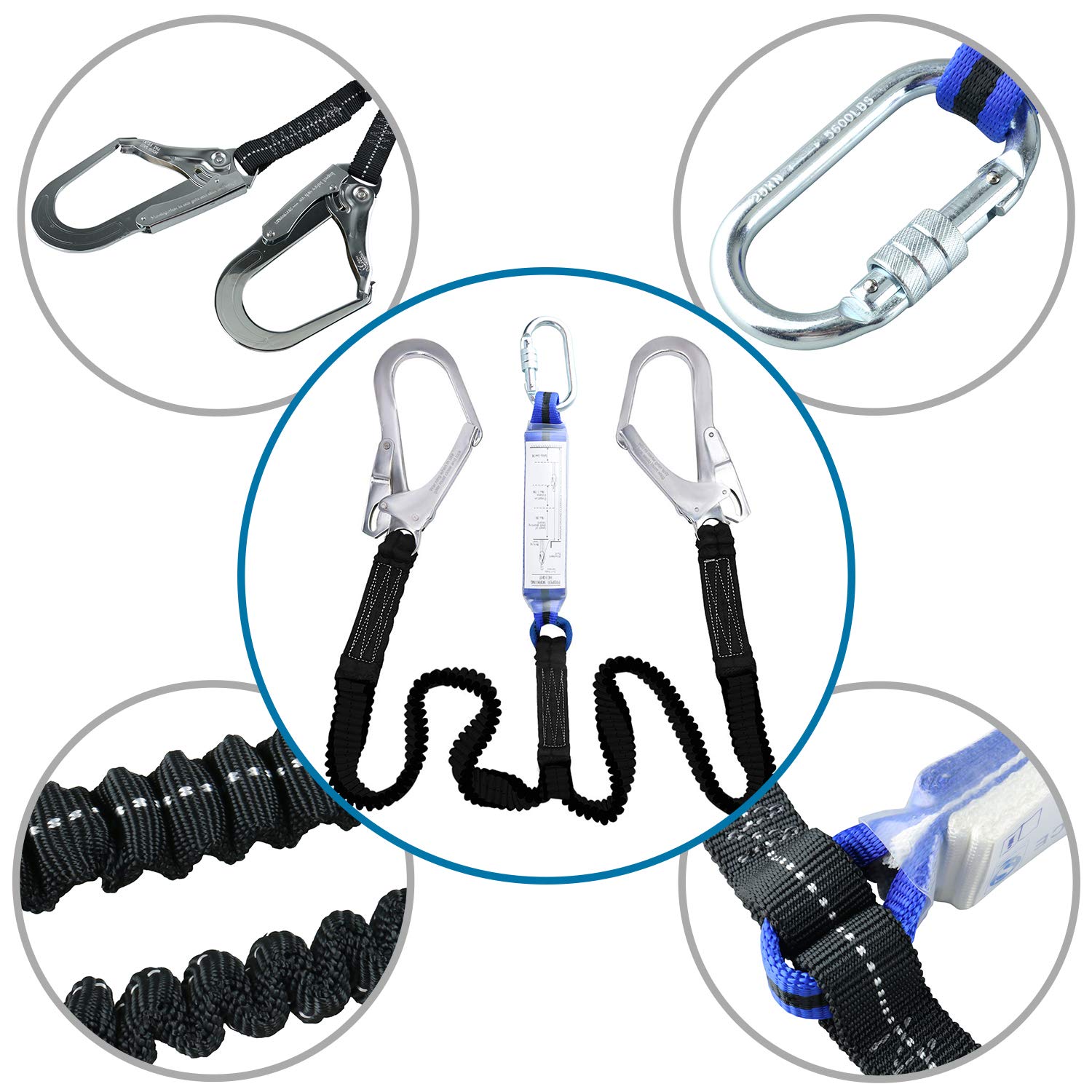 YaeCCC Safety Harness Y Leg Lanyard with 2 Hooks and 1 Steel Snap Hook