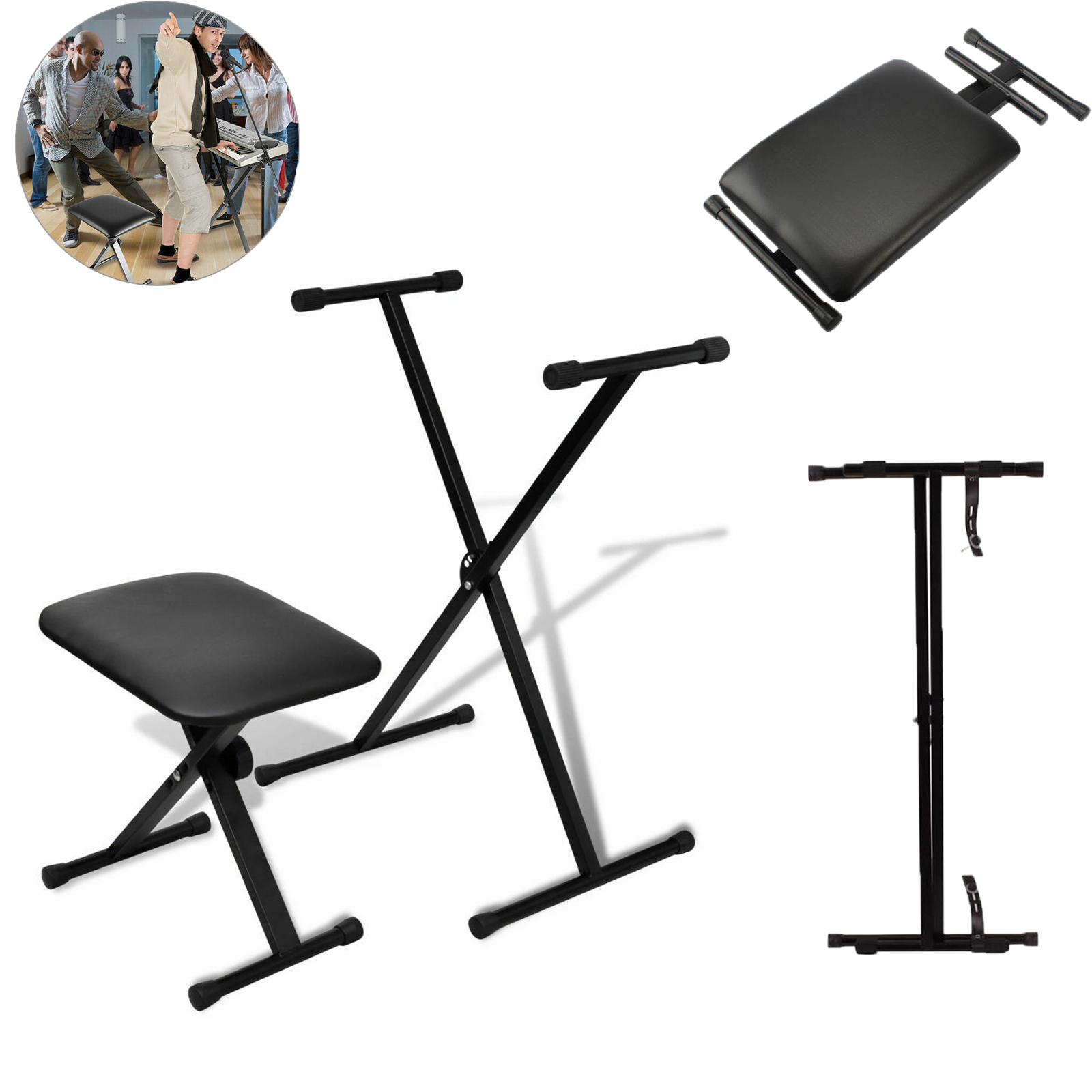 X Style Keyboard Stand And Stool Set Adjustable Height Piano Bench