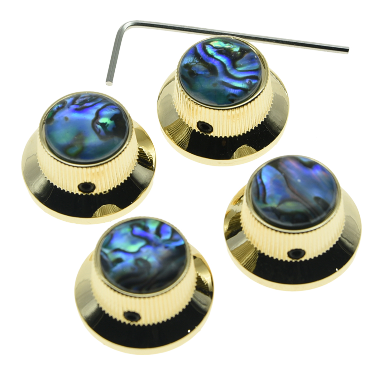 4x Set Screw Abalone Top Gold Guitar Top Hat Metal Bell Knobs Fits LP