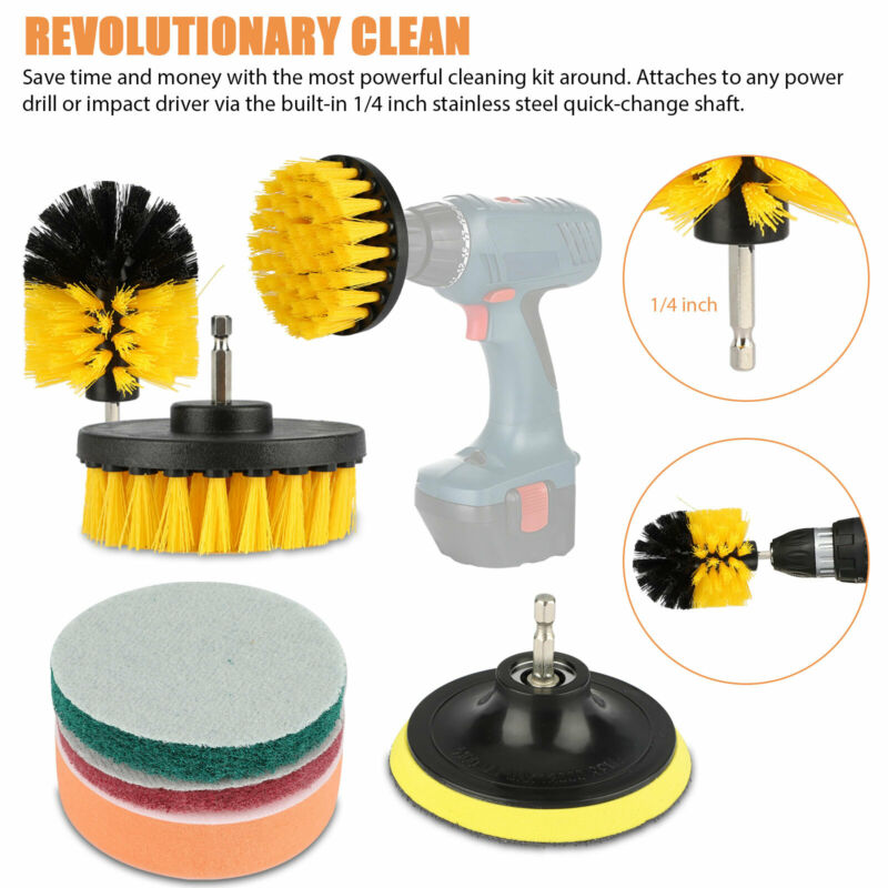 5 Pack Drill Brush Attachments Set Power Scrubber Cleaning Brush Bathroom Scrub  Brushes Corners Cleaning Brush kit with Extend Long Attachment for Grout,  Floor, Tub, Shower, Tile, Kitchen 