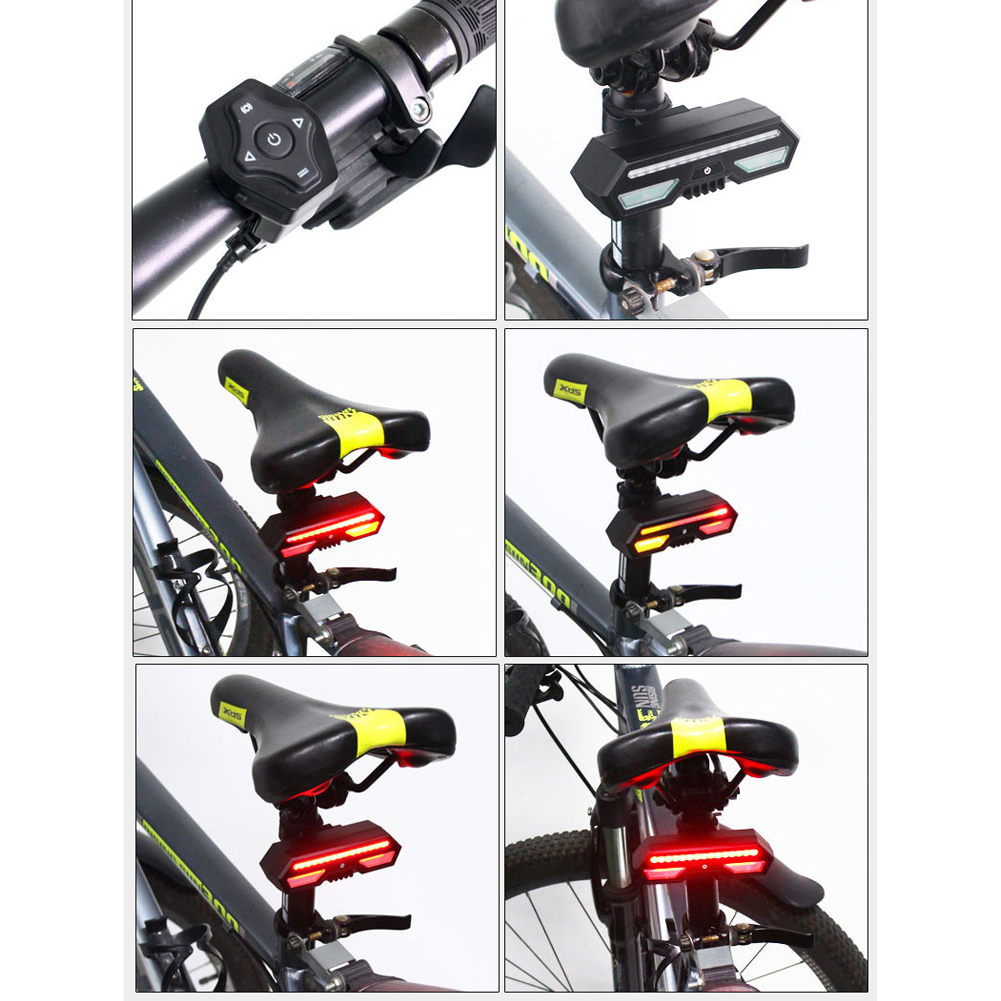 Bicycle Rear LED Tail Light Wireless Remote Control Turn Signals USB Charging