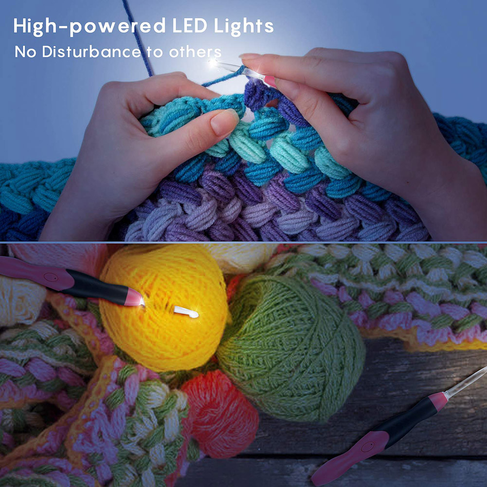 15Pc USB LED Light Up Rechargeable Illuminated Crochet Hook Knitting ...