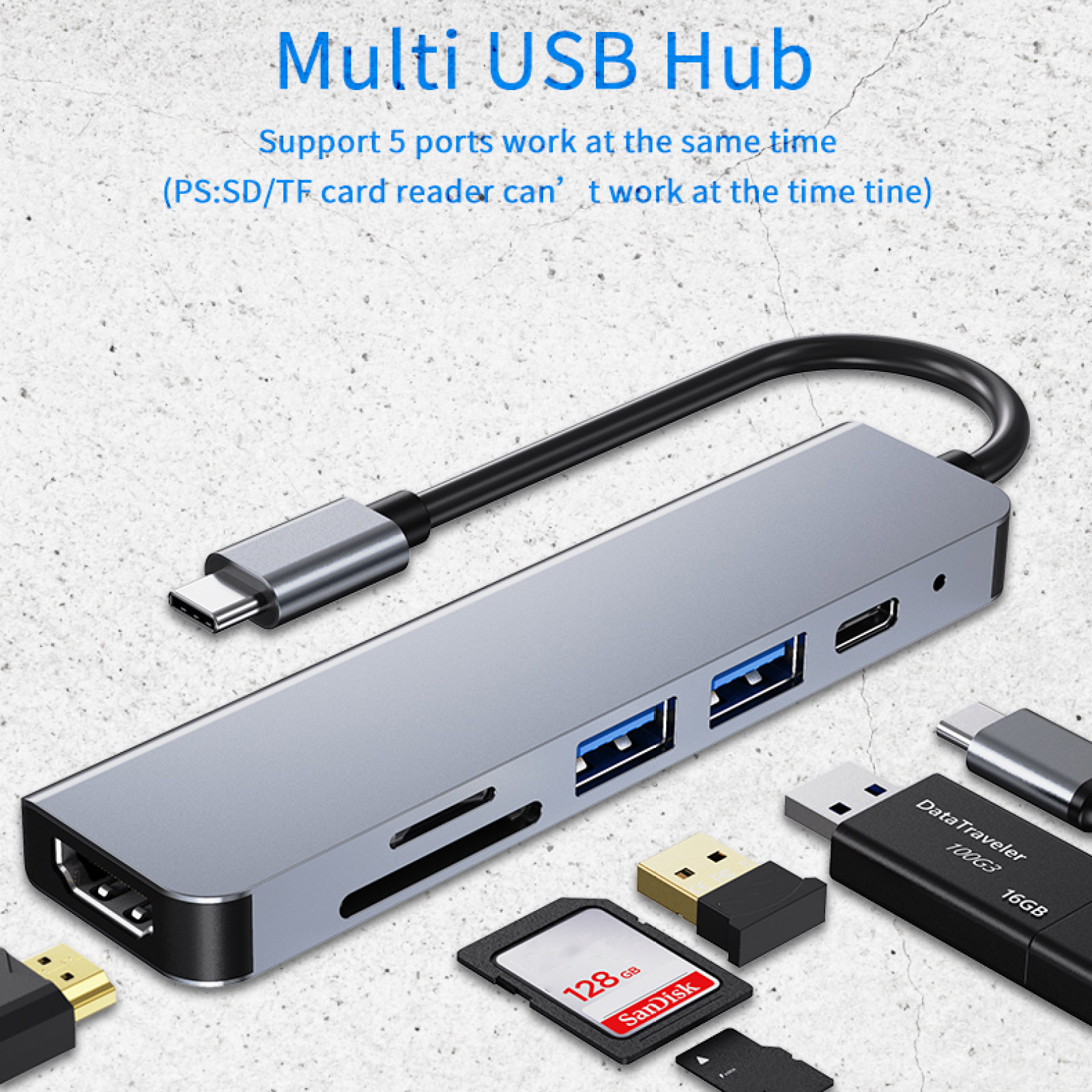 thumbnail image 2 of 6-in-1 USB-C Hub - Converts 1 Port To 7: HDMI 4K, USB 3.0, USB-C, Powered & Portable For MacBook & Laptops 2 of 12