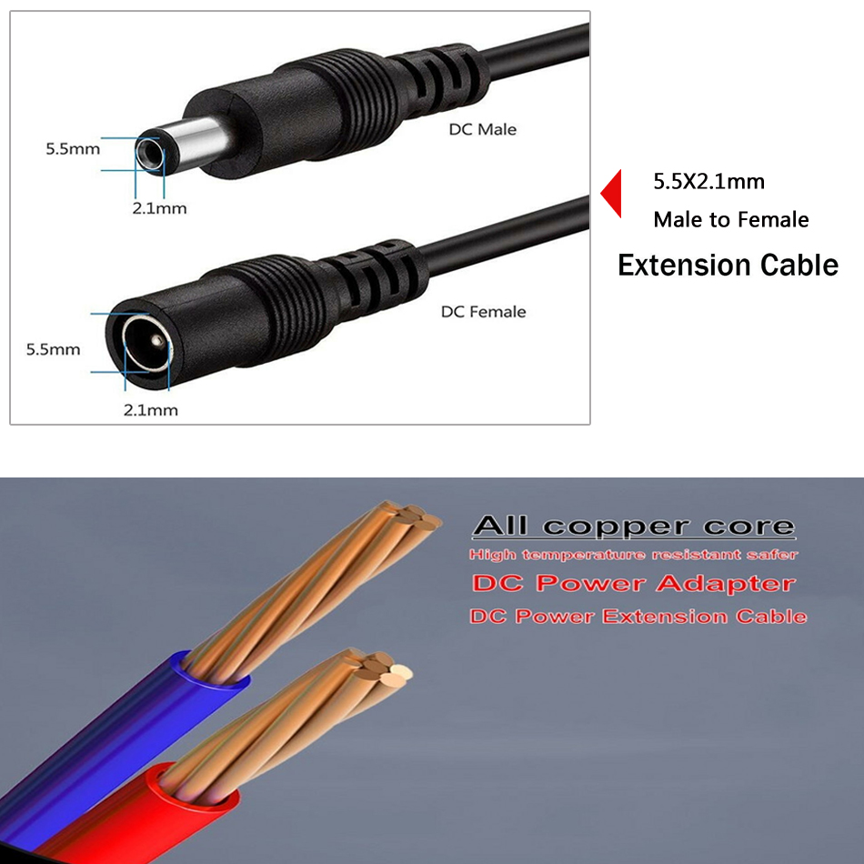 DC 12V Plug Extension Cable - 9.84ft, 5.5mm X 2.1mm Male To Female, 22AWG For Routers, Cameras, LED Lights - View #14