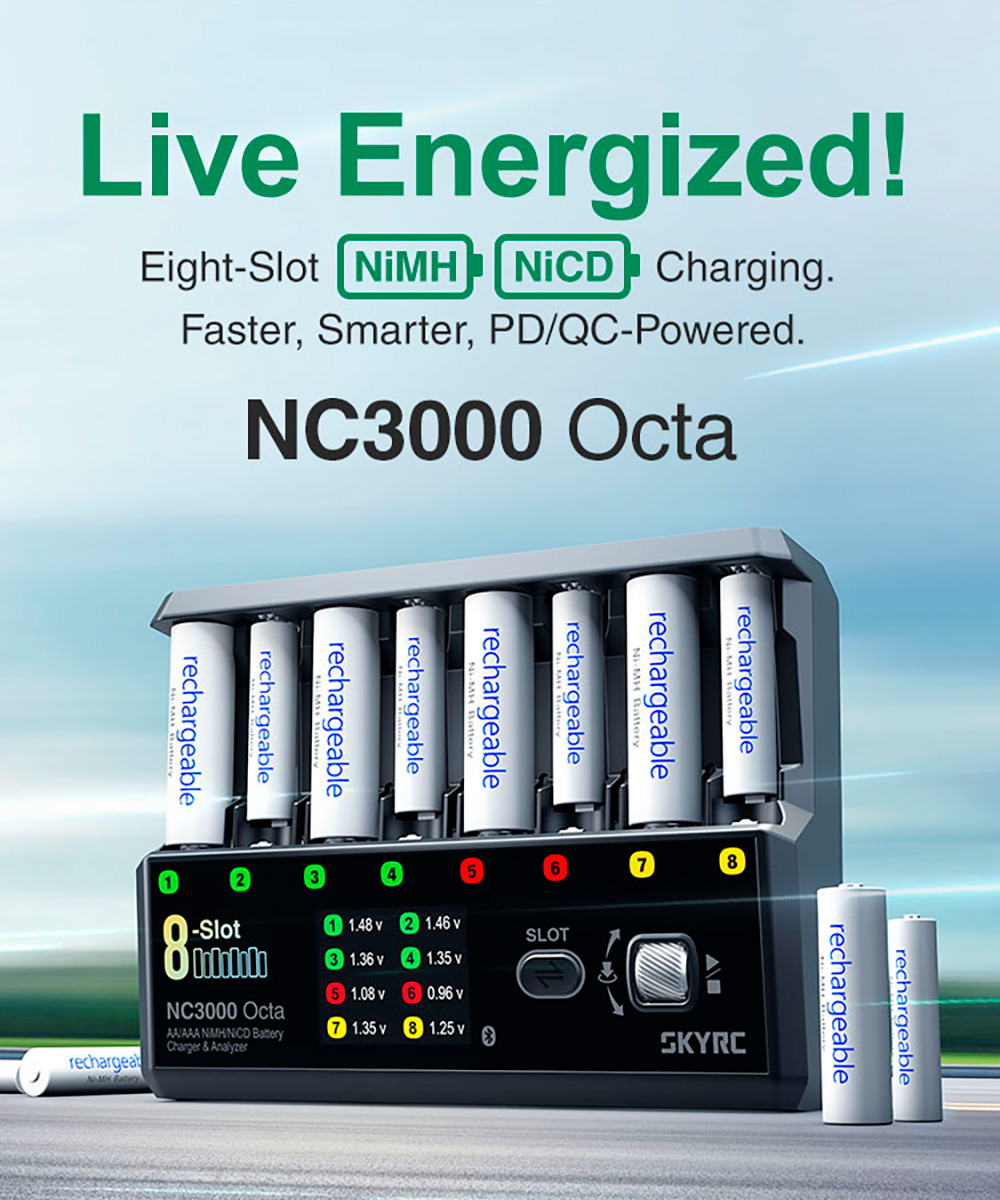 SKYRC NC3000 Octa NiMH NiCD Battery Charger 8-Slot 48W AA/AAA