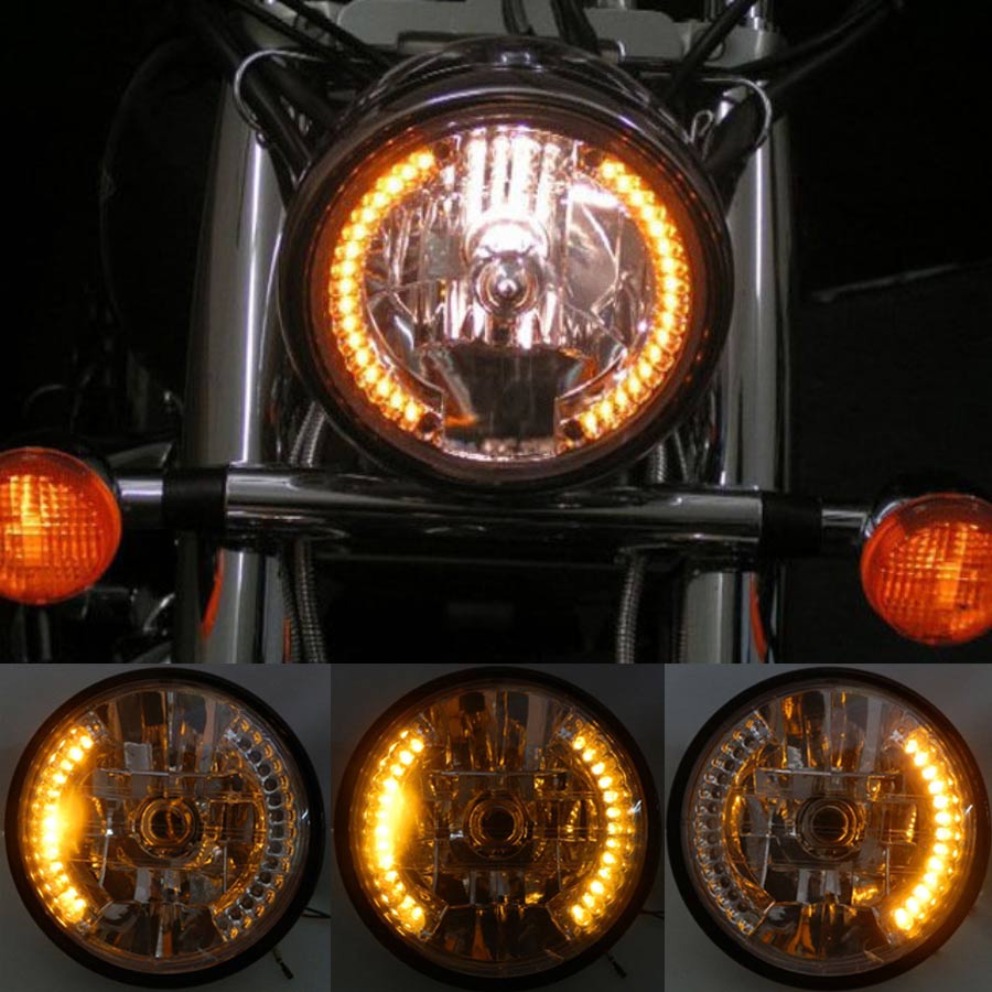 Motorcycle 8" Hi/Low Beam Headlight Assembly Amber Turn Signal Light