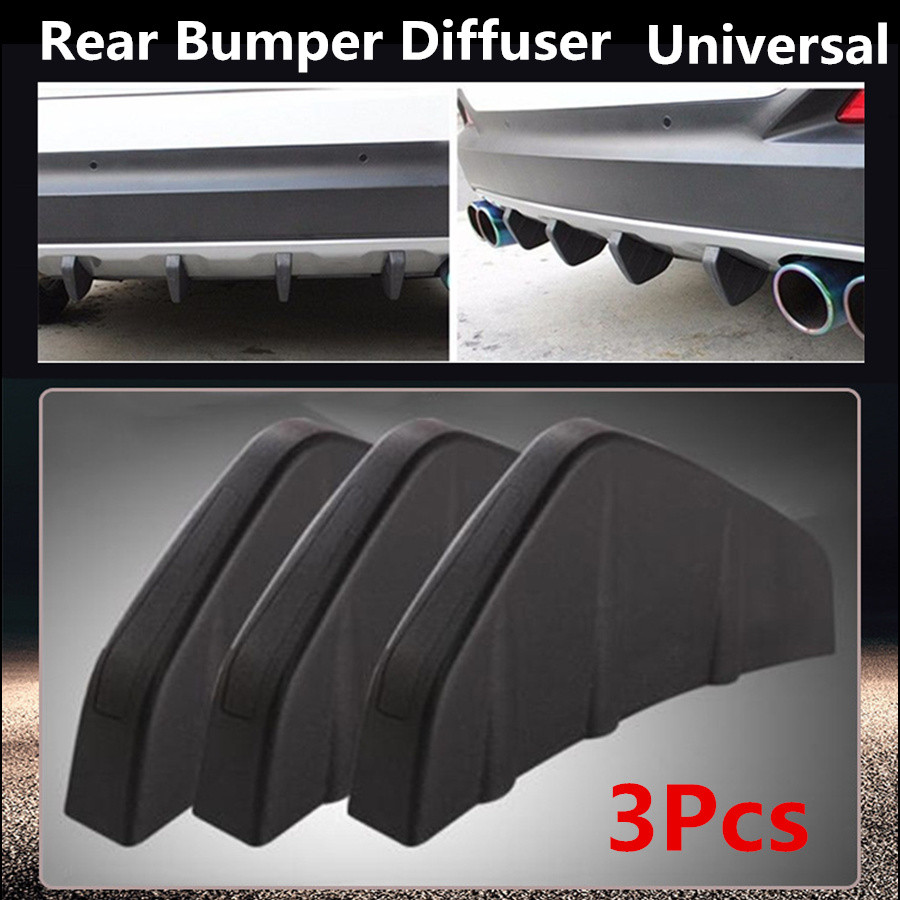 Universal 3Pcs Rear Bumper Diffuser Molding Point Garnish Black For All Car