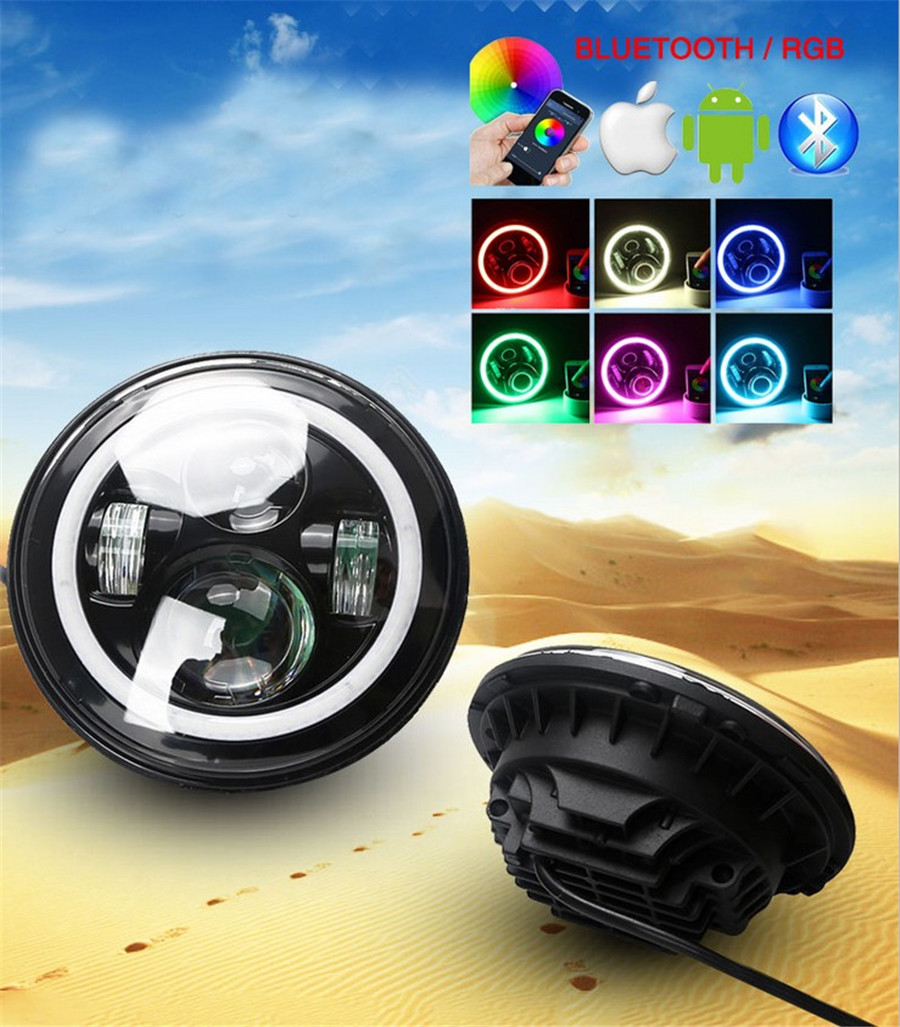 7/" LED Headlight Bluetooth RGB HALO Light For GMC Pickup Mack Ford Jeep NEW