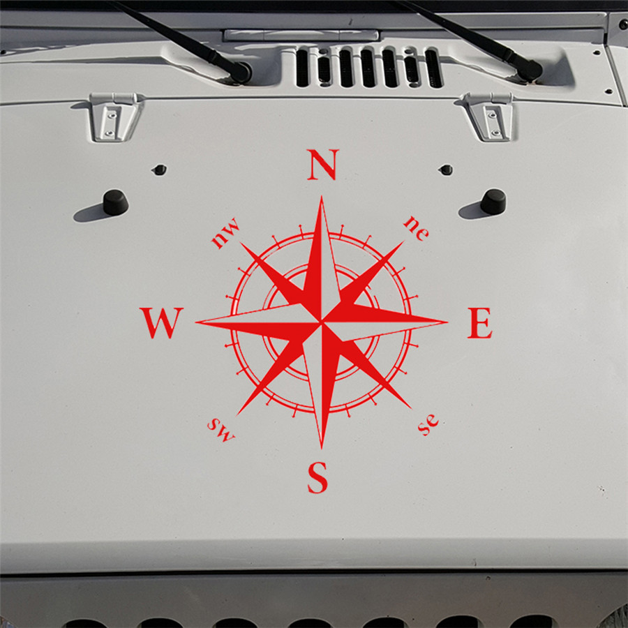 Hood Car Sticker Black Compass Totem Box and Needle 50x50cm Vinyl Bonnet Decal
