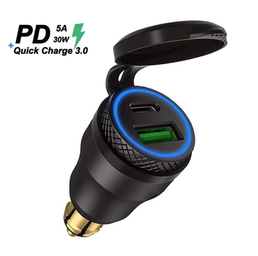 QC3.0 CNC Motorcycle Dual USB Fast Charger Power Adapter DIN Socket for