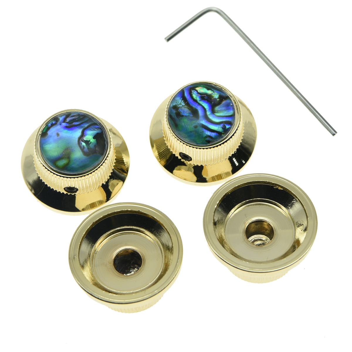 4x Set Screw Abalone Top Gold Guitar Top Hat Metal Bell Knobs Fits LP ...