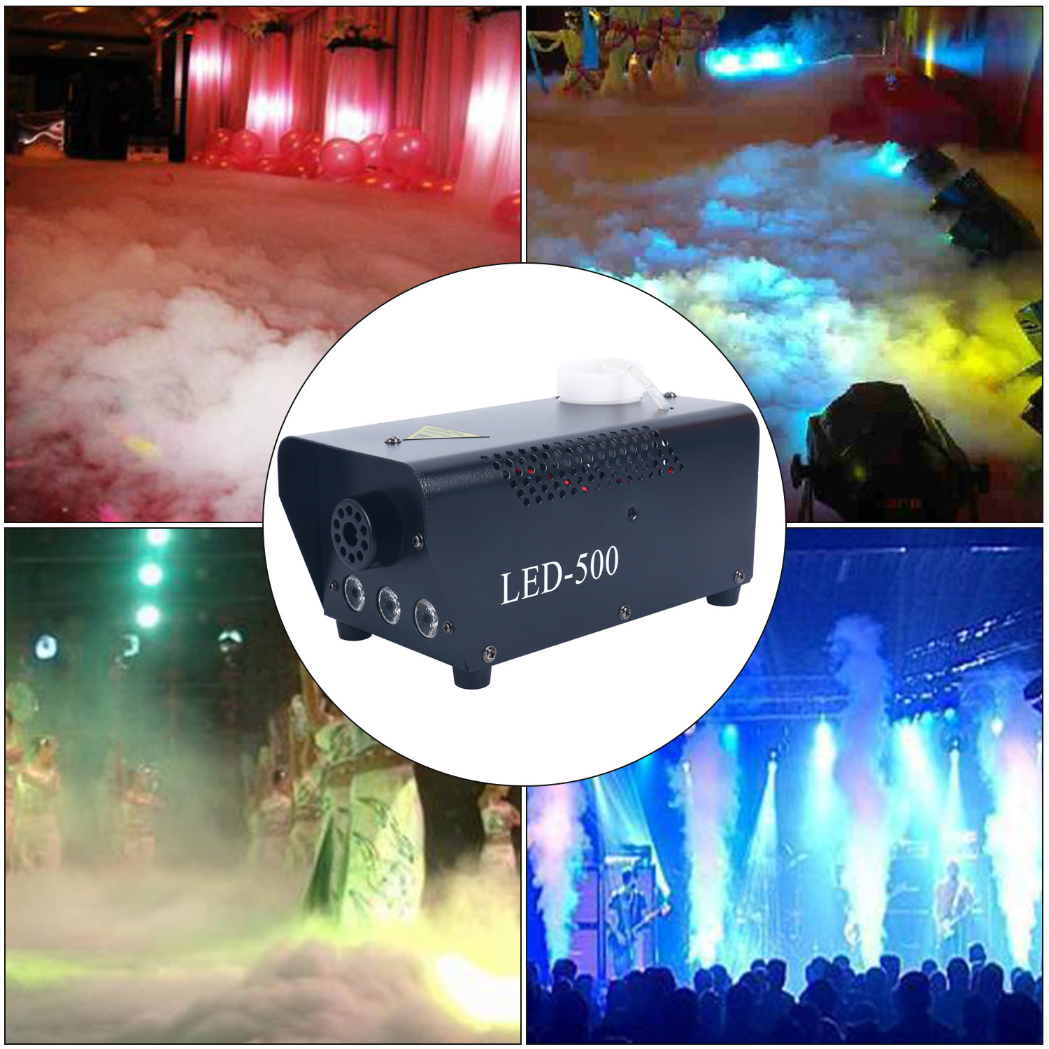 500W RGB LED Fog Machine Remote Control Lighting DJ Party Stage Smoke ...