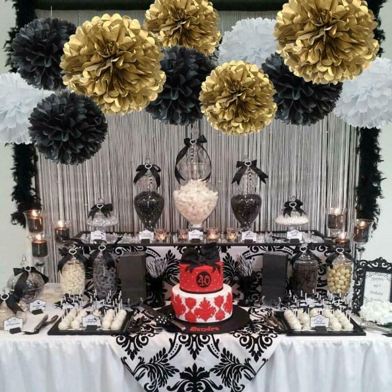 Tissue Hanging Pom Poms Flower New Year Party Paper Decor Gold