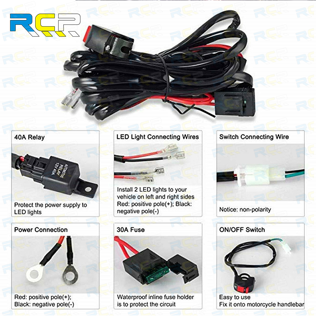 New Universal Motorcycle LED Lights Auxiliary Work Lamps Wiring Harness