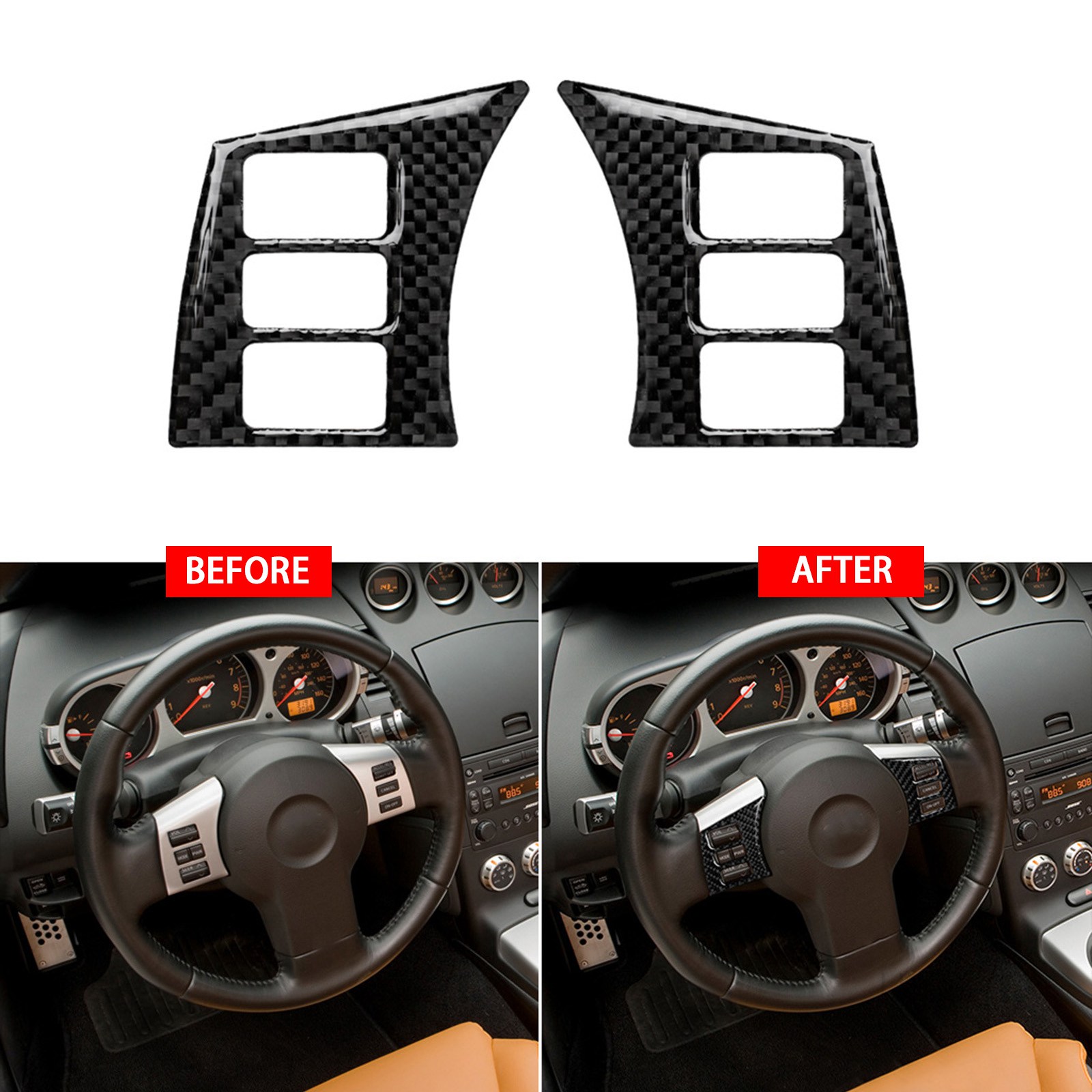 にま 1 Set Carbon Fiber Steering Wheel Button Cover Trim For Nissan