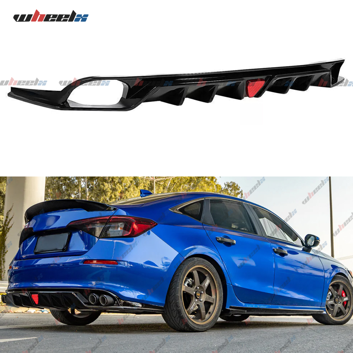 MC Style FE180 Gloss Black Rear Diffuser With LED Light For 2022-2025 Honda Civic