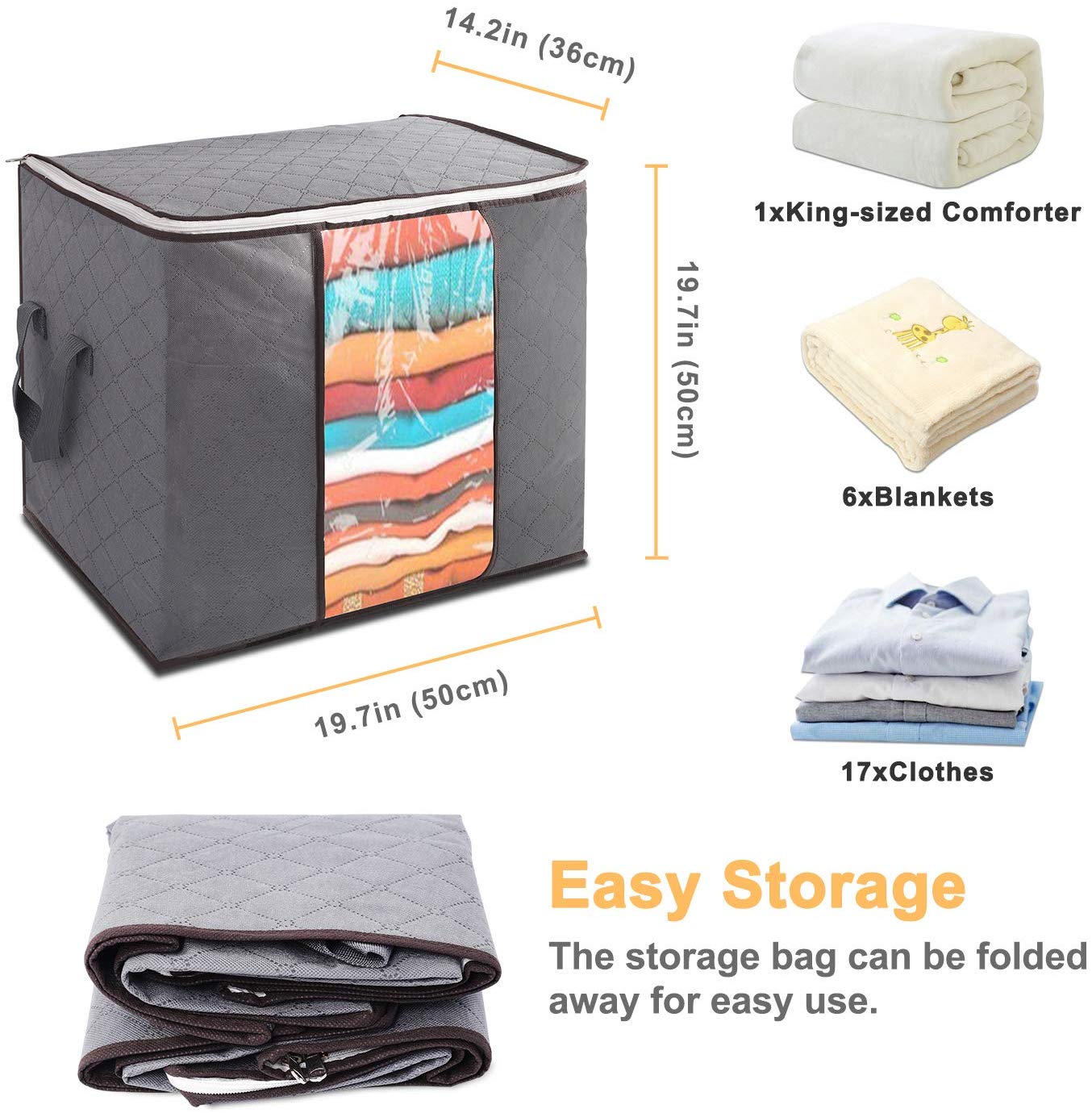 3Pcs Large Clothes Blanket Quilt Storage Bags Foldable Organizer Zipper ...