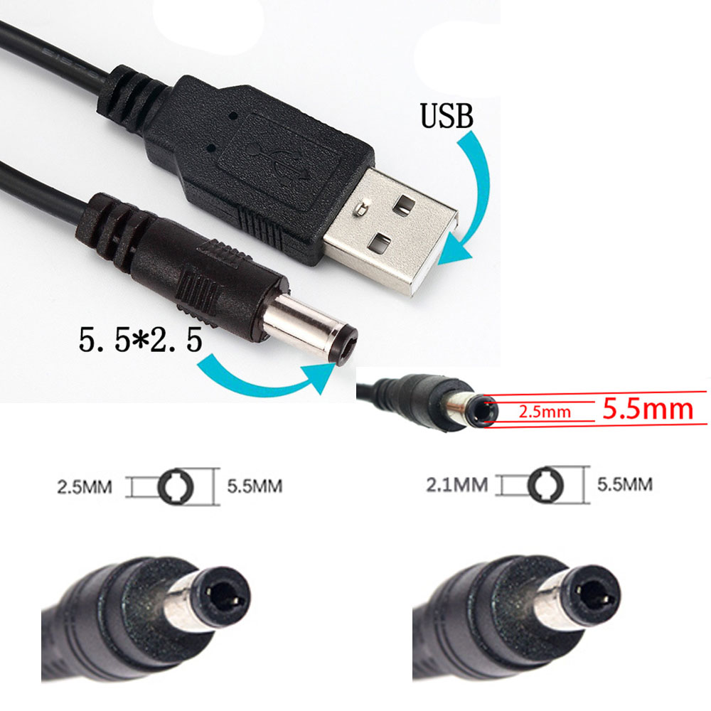 USB Type A Male To 5.5mm x 2.1mm Plug 5V DC Power Supply Cable Cord Adapter US