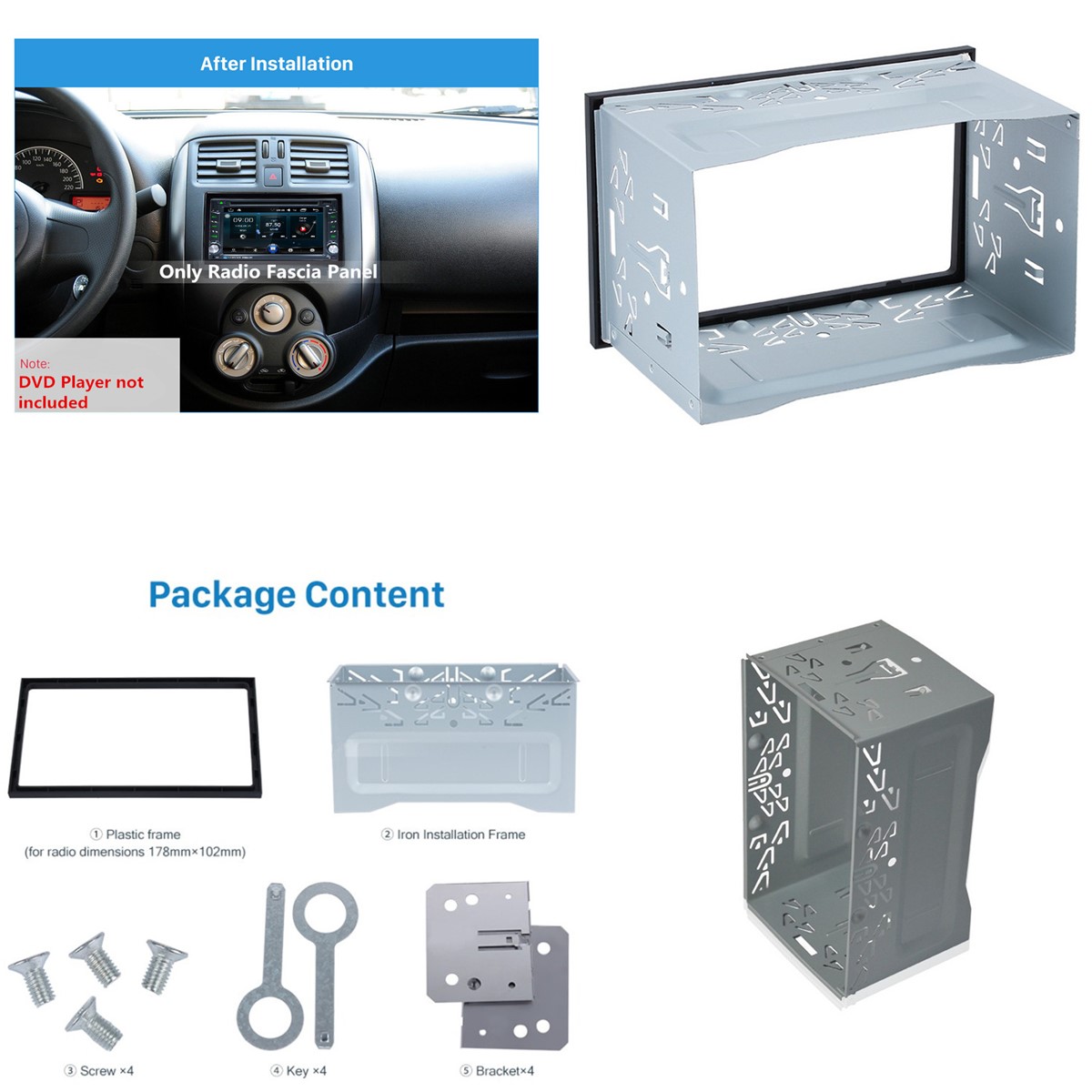 Car Stereo Radio Fascia Frame Dash Panel Metal Cage Install Kit 2DIN eBay