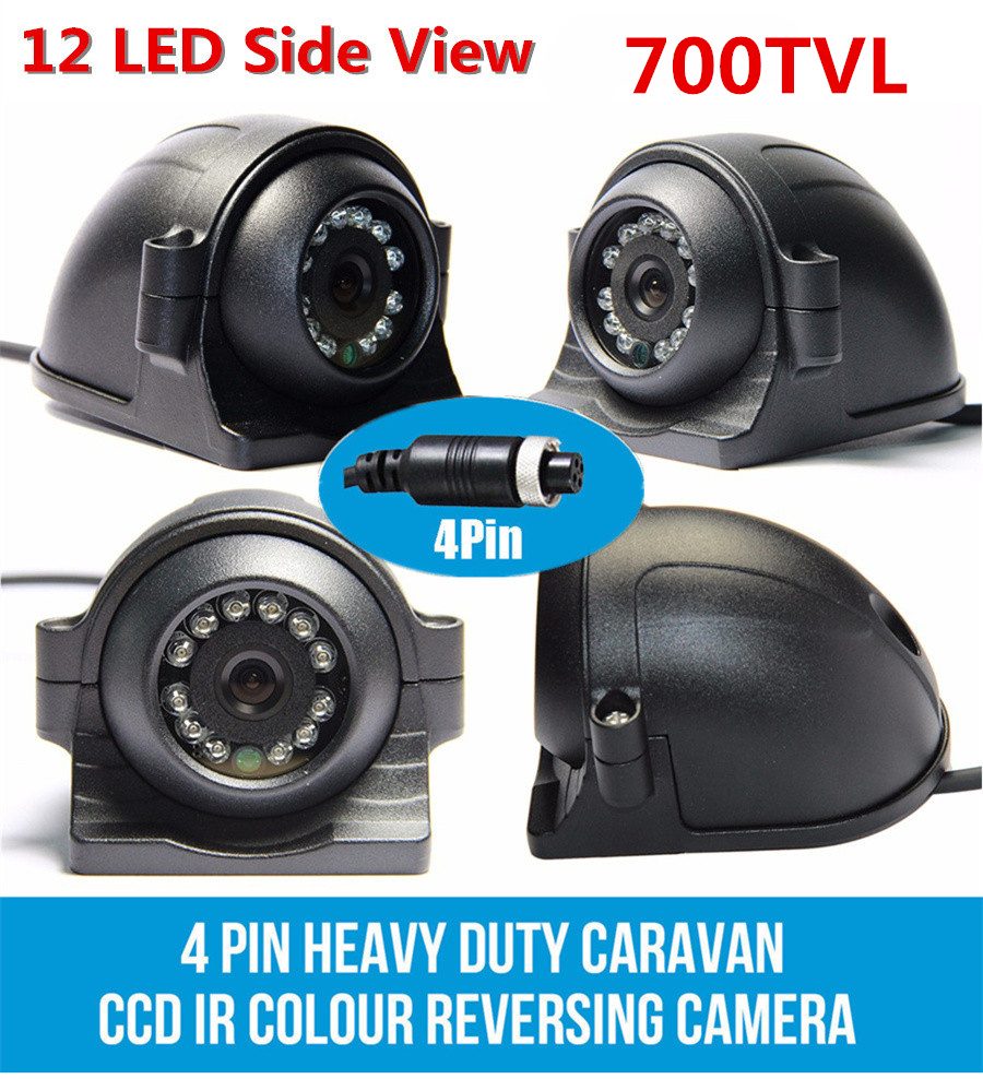 4 Pin Heavy Duty 12-24V CCD Side View Color Camera 12 IR LEDs IP68 For Truck Bus