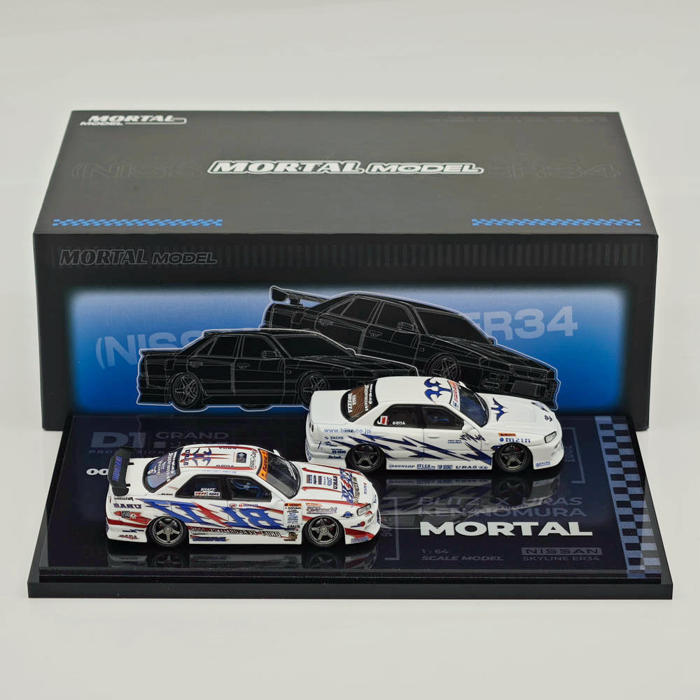 1:64 MORTAL NISSAN SKYLINE ER34 URAS D1GP BLITZ DUNLOF Diecast