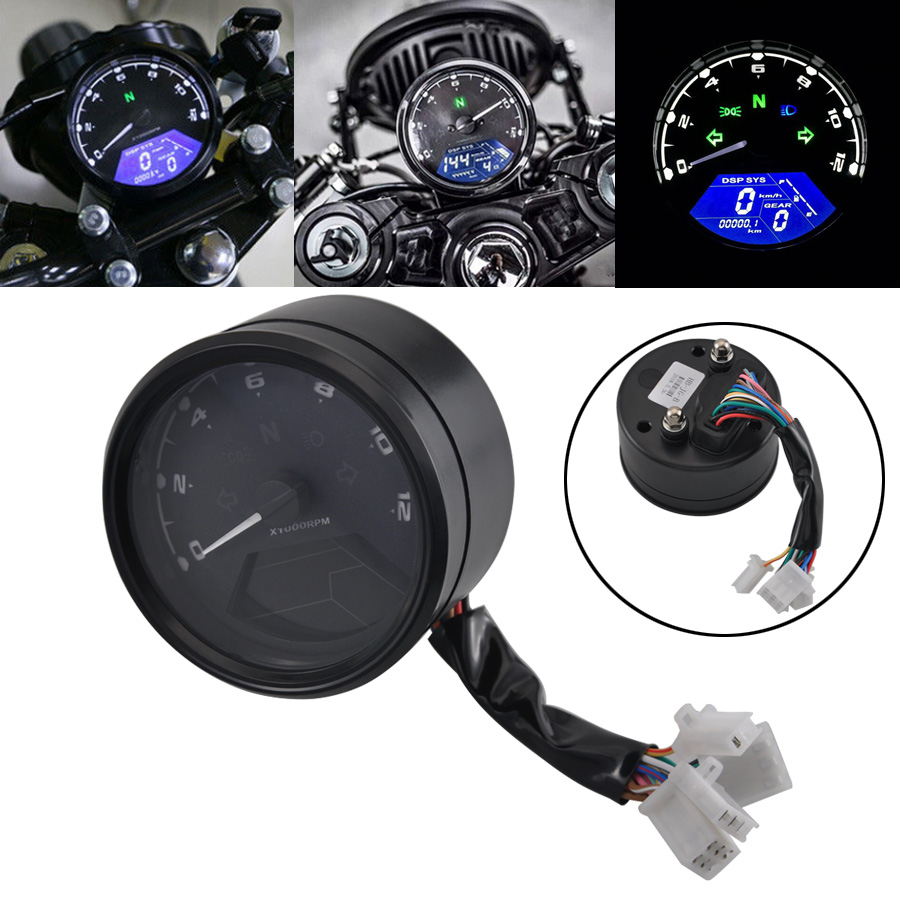 Multi-Function Motorcycle LCD Digital Speedometer Odometer Indicator Black