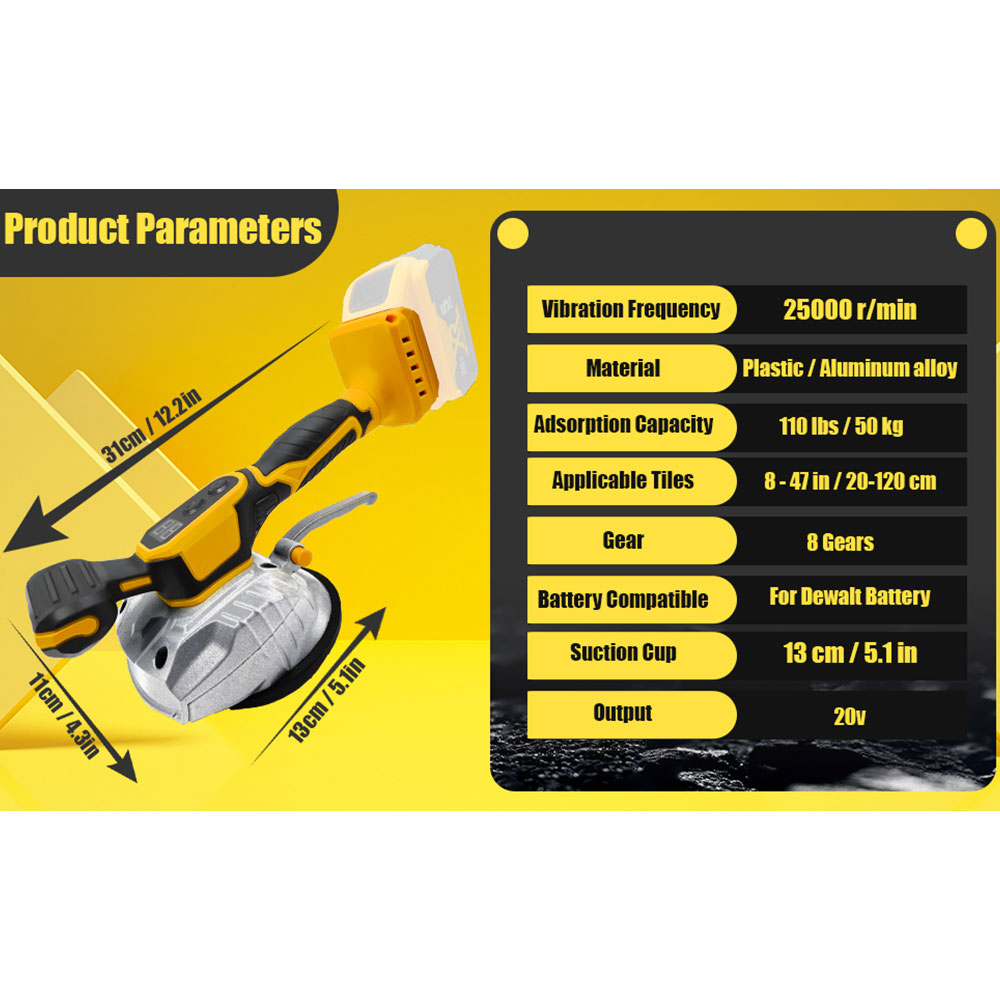 Tile Vibration Tool for Dewalt 20V Battery, Cordless Tile Leveling Machine, Tiler Tools with