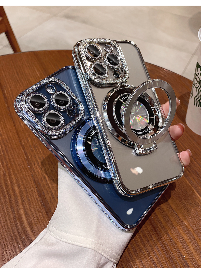 Cover MagSafe Con Diamantini Per IPhone 14 - Bordo Oro - Italiano