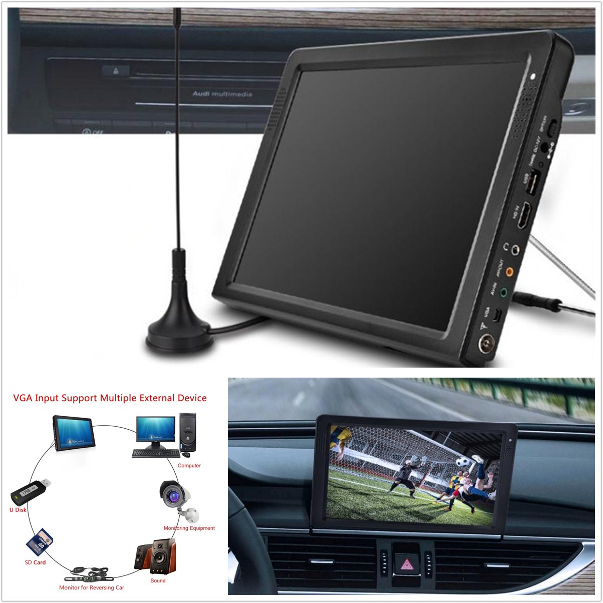 12 Zoll Tragbarer TFT LED HD TV Fernseher Auto PKWs Digital Analog 12V ...