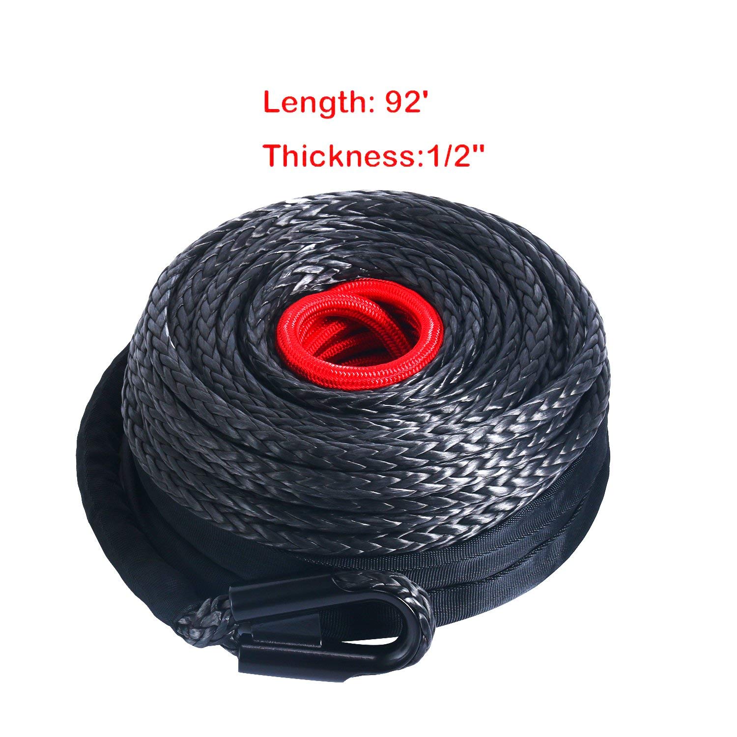 92' x 1/2" Synthetic Fiber Winch Rope Protective Sleeve w/ Hook & Hawse Fairlead eBay