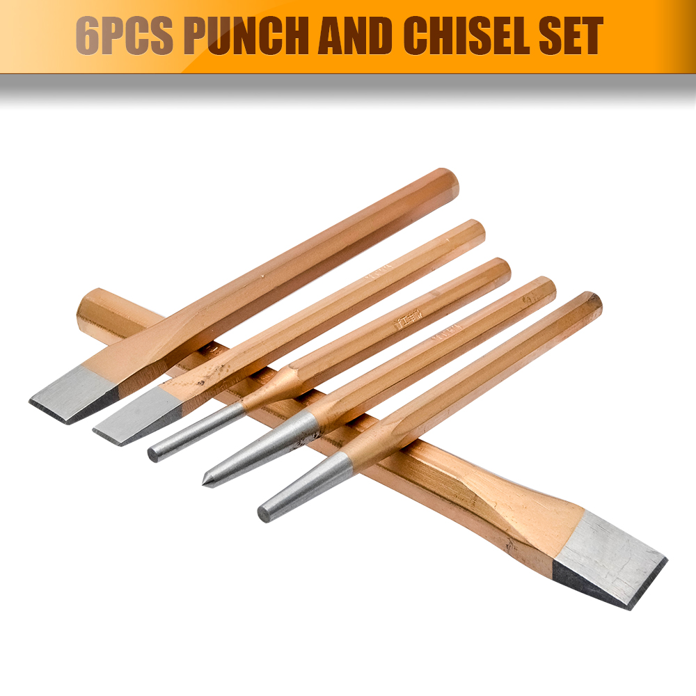6 PIECE PUNCH AND CHISEL SET HEAVY DUTY FOR MECHANICS ENGINEERS AND DIY
