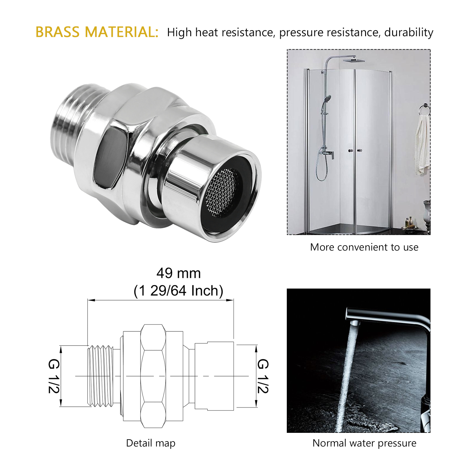 Shower Head Brass Swivel Ball Adapter Joint Adjustable For 1 2 Straight 