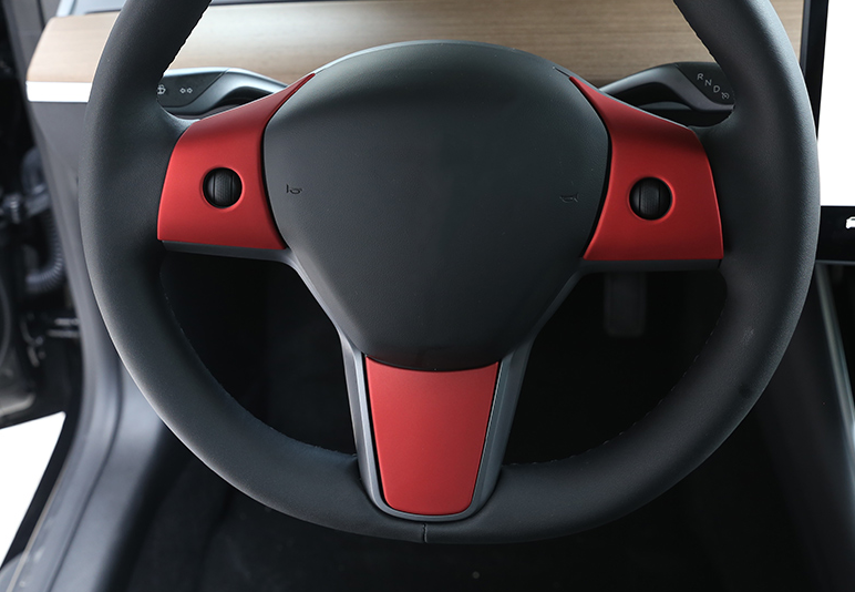 Matte Red Steering Wheel Button Frame Trim 3PCS Fit For Tesla Model 3