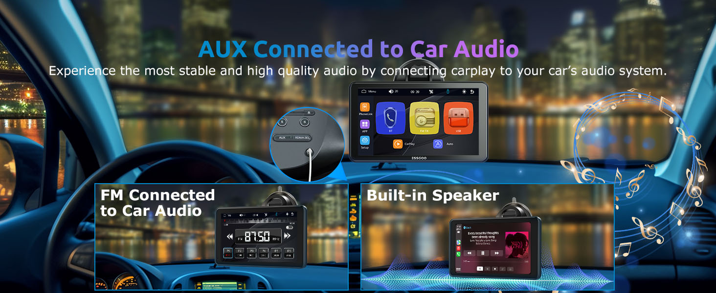 Demonstration of voice control for navigation, showing the car stereo unit displaying a map with directions after a voice command.