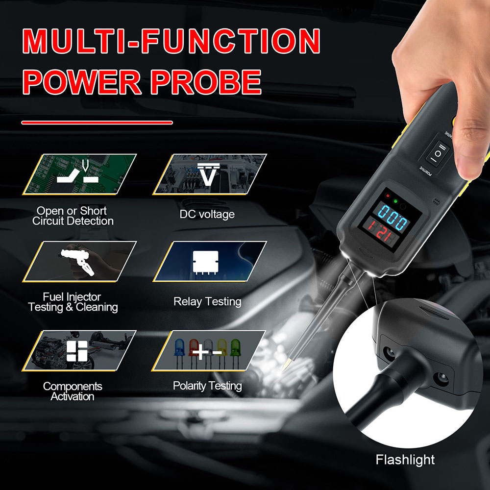 GODIAG Power Circuit Probe Tool, Auto Short Circuit Finder Relay Tester 6v 30v Component Activation Battery Tester Electrical Tool With Led Test Light Polarity Buzzer Warning 20ft Cable