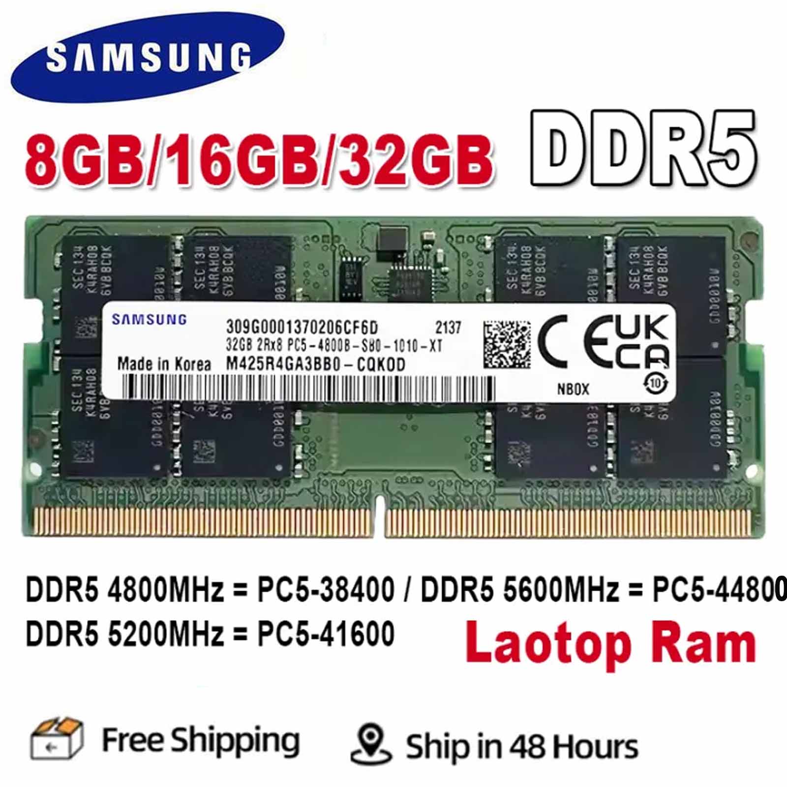 Samsung DDR5 RAM 8GB 16GB 32GB 4800 5600MHz SO-DIMM 2Rx8
