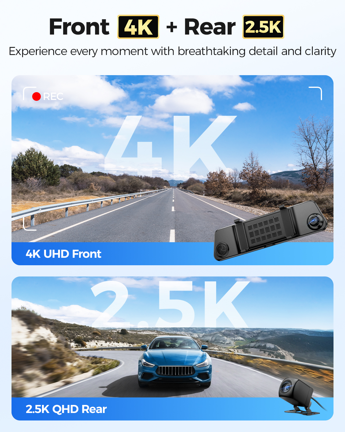 thumbnail image 2 of OMBAR 4K 2.5K Rear View Mirror Camera With ADAS BSD And LCA, 12" Smart Mirror Da 2 of 9