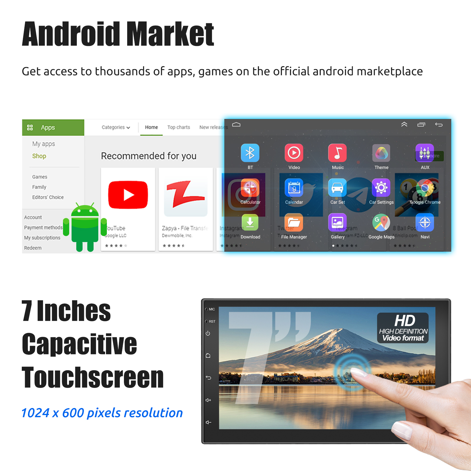 7 Inch Android 13 Car Stereo With CarPlay & GPS – 2 DIN Double Din Radio 2+32GB Bluetooth