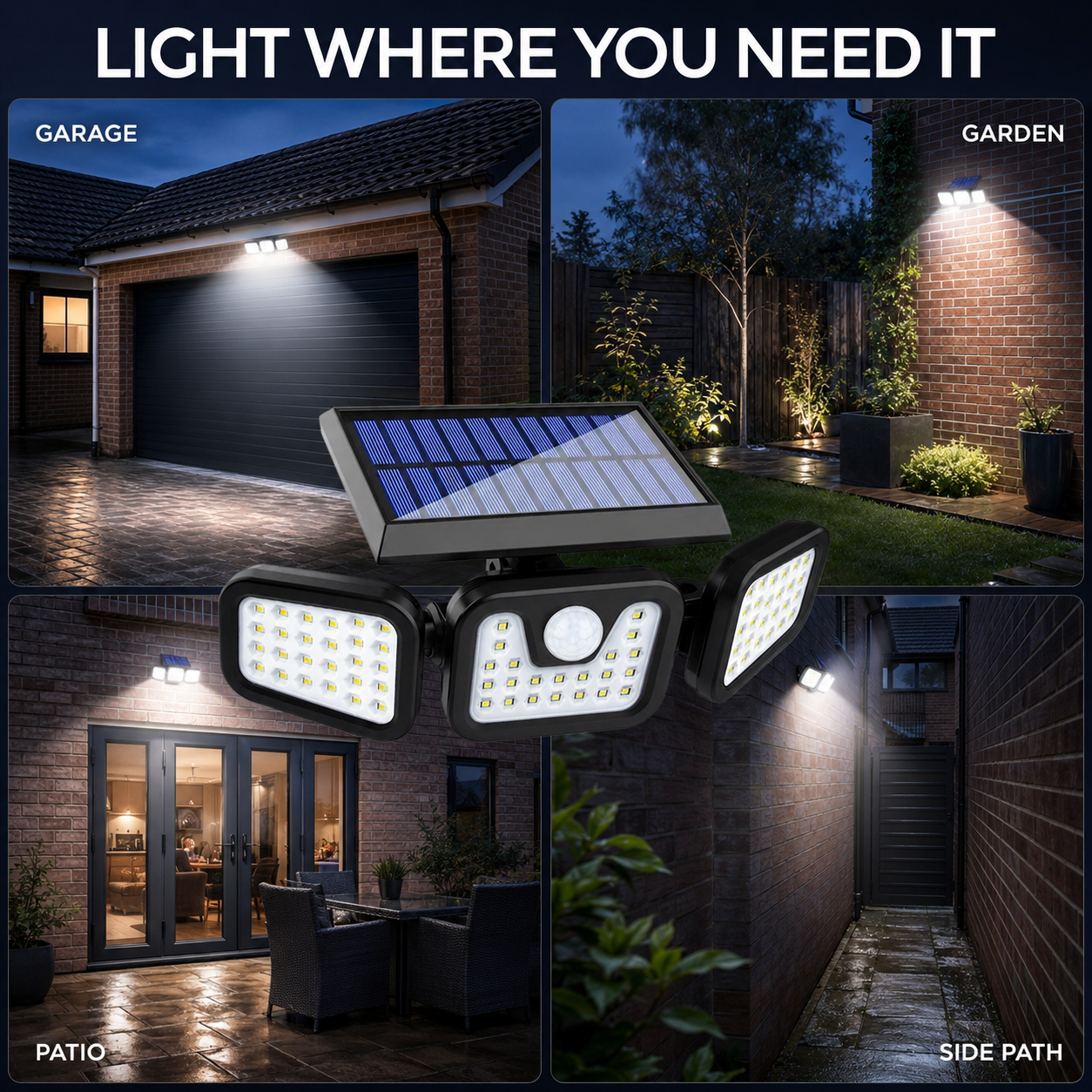 Three-head solar light details