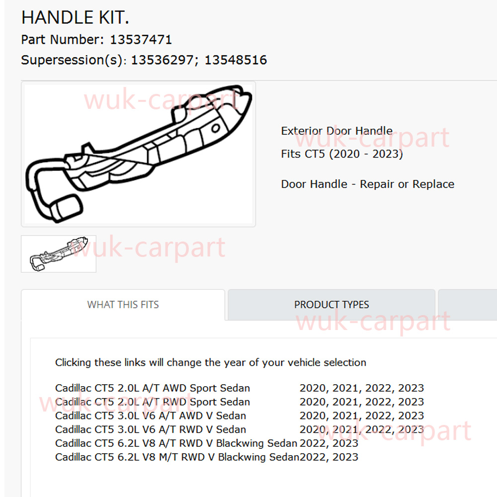 OEM EXTERIOR DOOR HANDLE KIT FOR CADILLAC CT5 2020-2023 RIGHT,LEFT