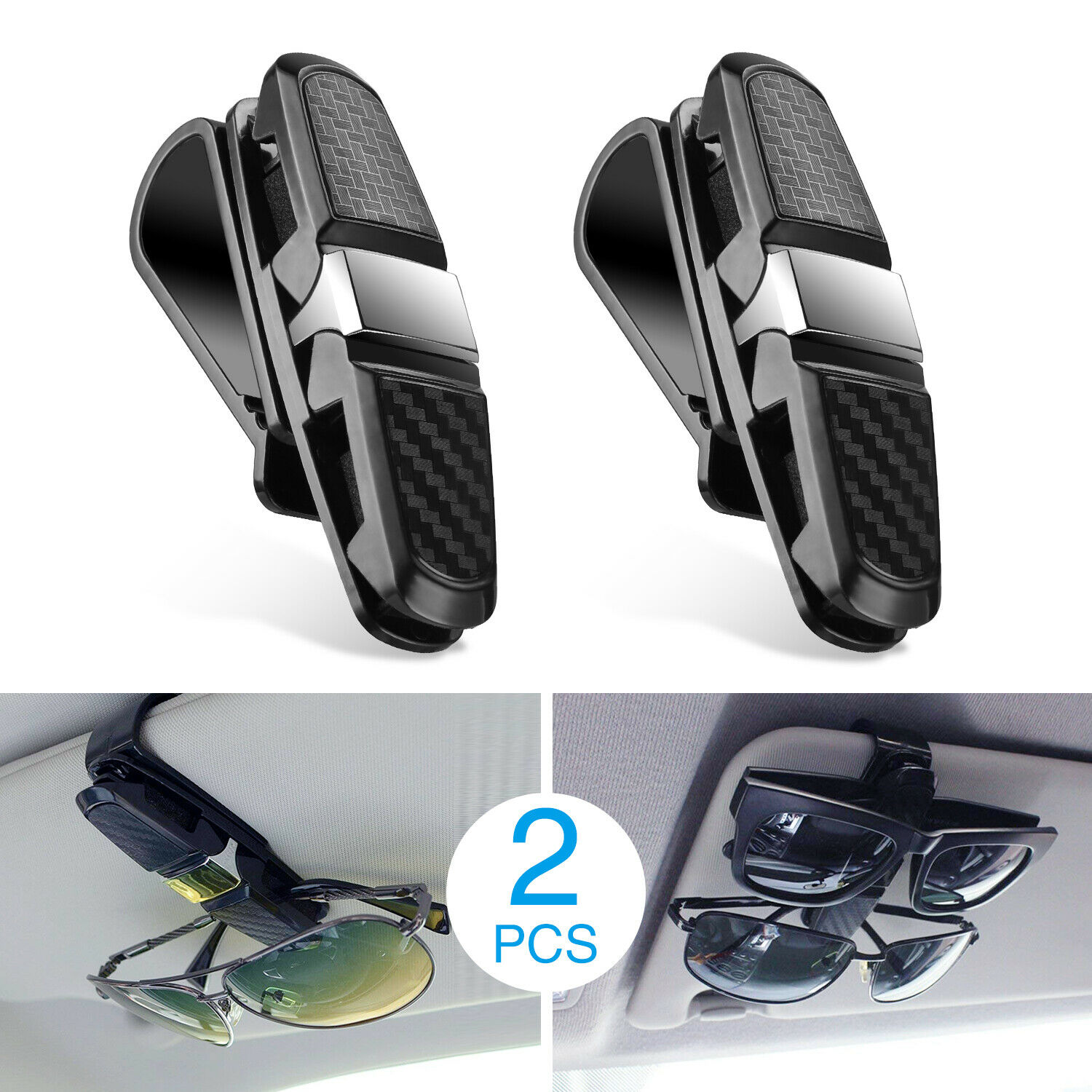 2PCS Universal Car Sun Visor Glasses Clip Carbon Fibre